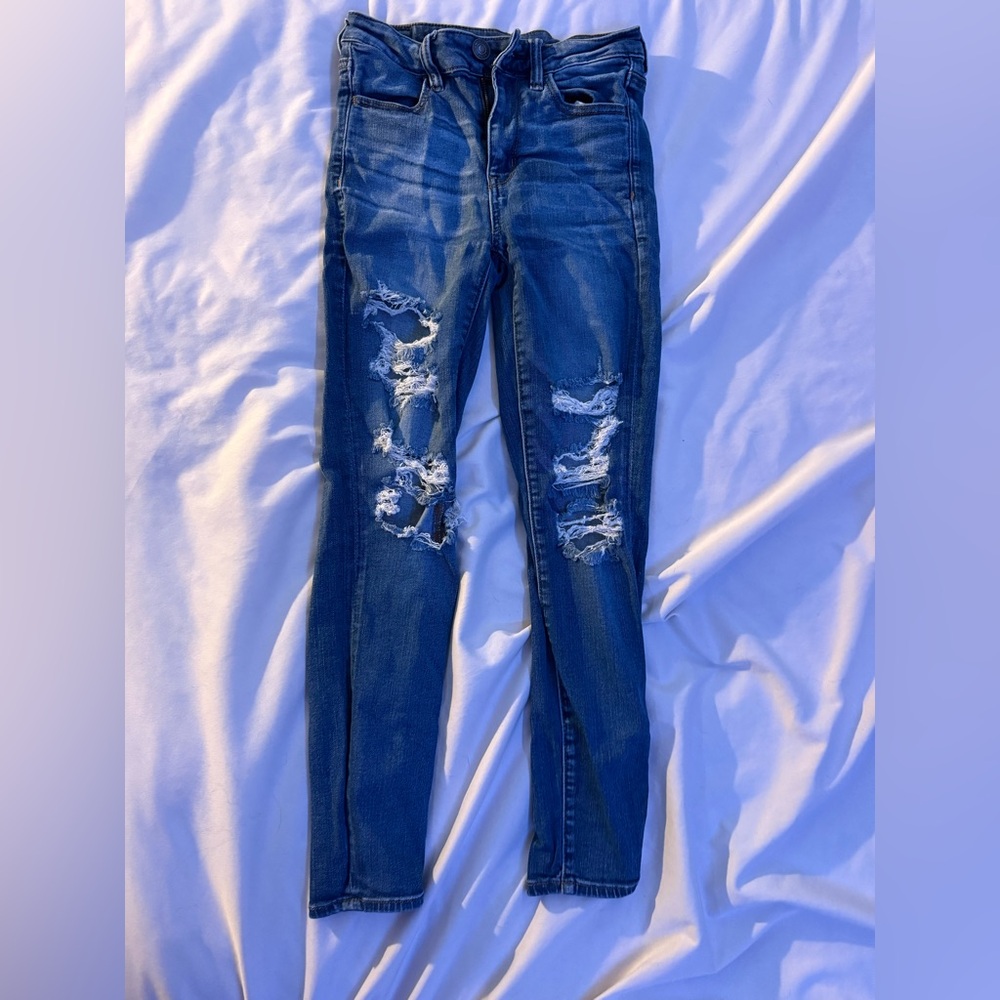 American Eagle Outfitters Blue Skinny Jeans Distressed